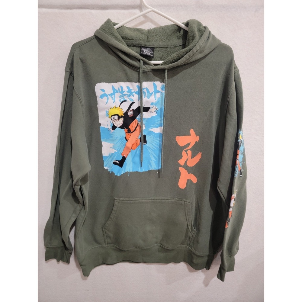 Naruto Shippuden Anime Graphic Hoodie Mens XL Olive Green Viz Media Pullover